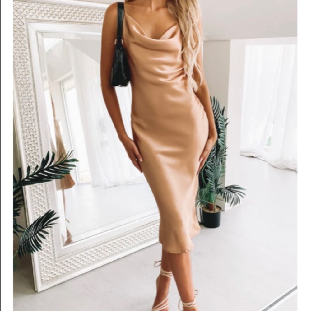 Beginning Boutique Champaign slip midi dress